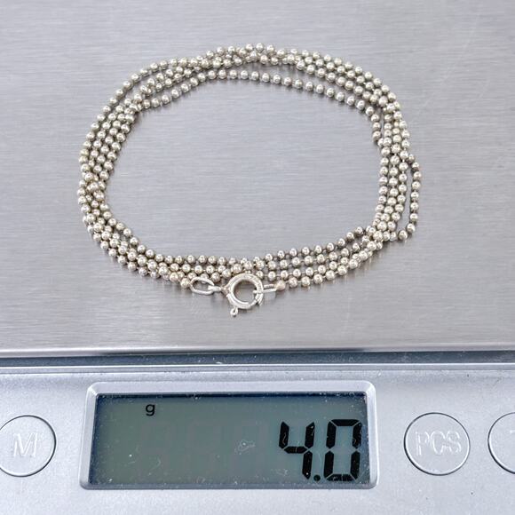 Ball Bead Chain Necklace | Vintage Sterling Silver 925 | 24" - Picture 3 of 3